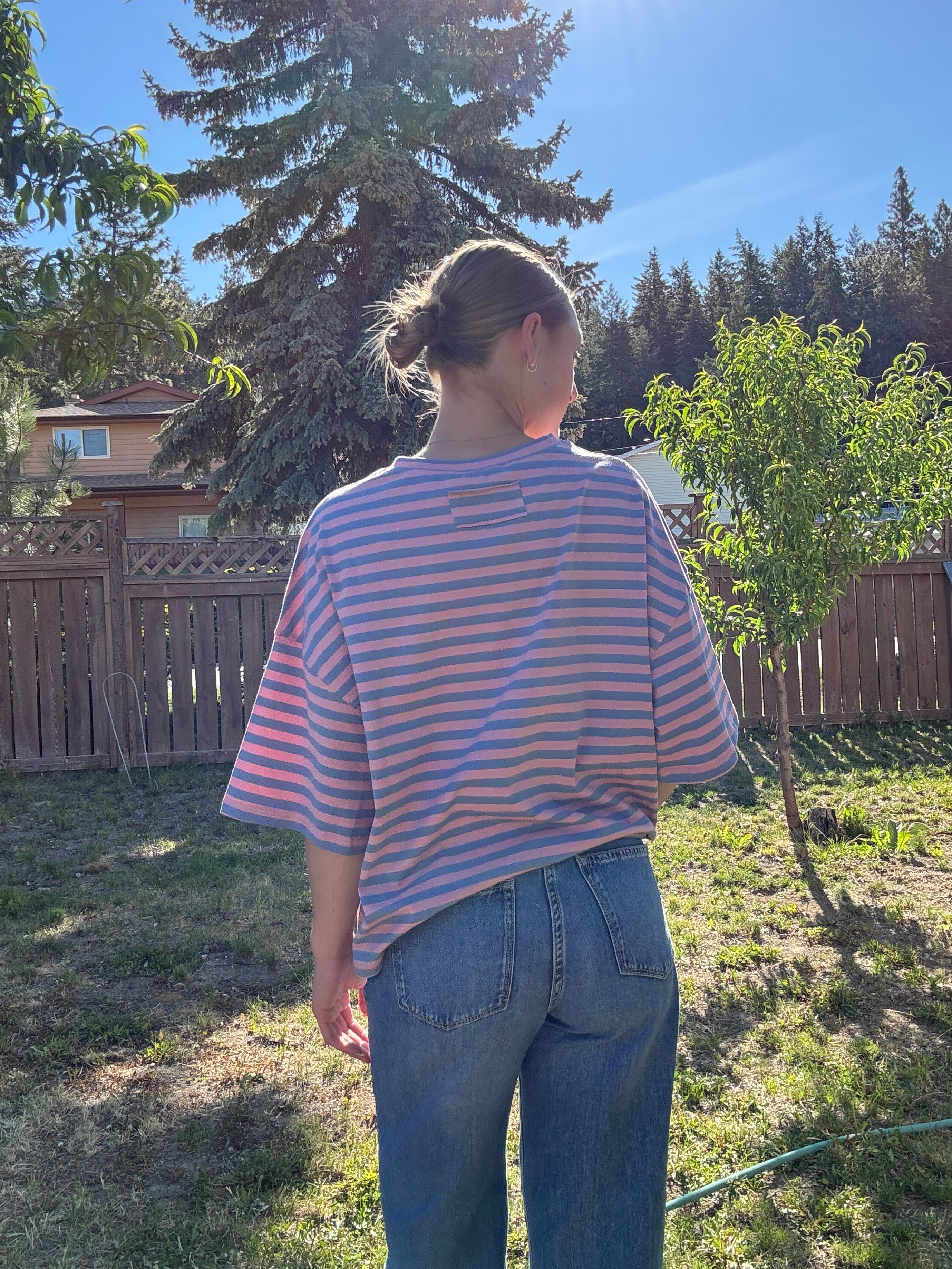 The Sunday Stripe Oversized Tee- rose violet