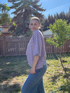 The Sunday Stripe Oversized Tee- rose violet