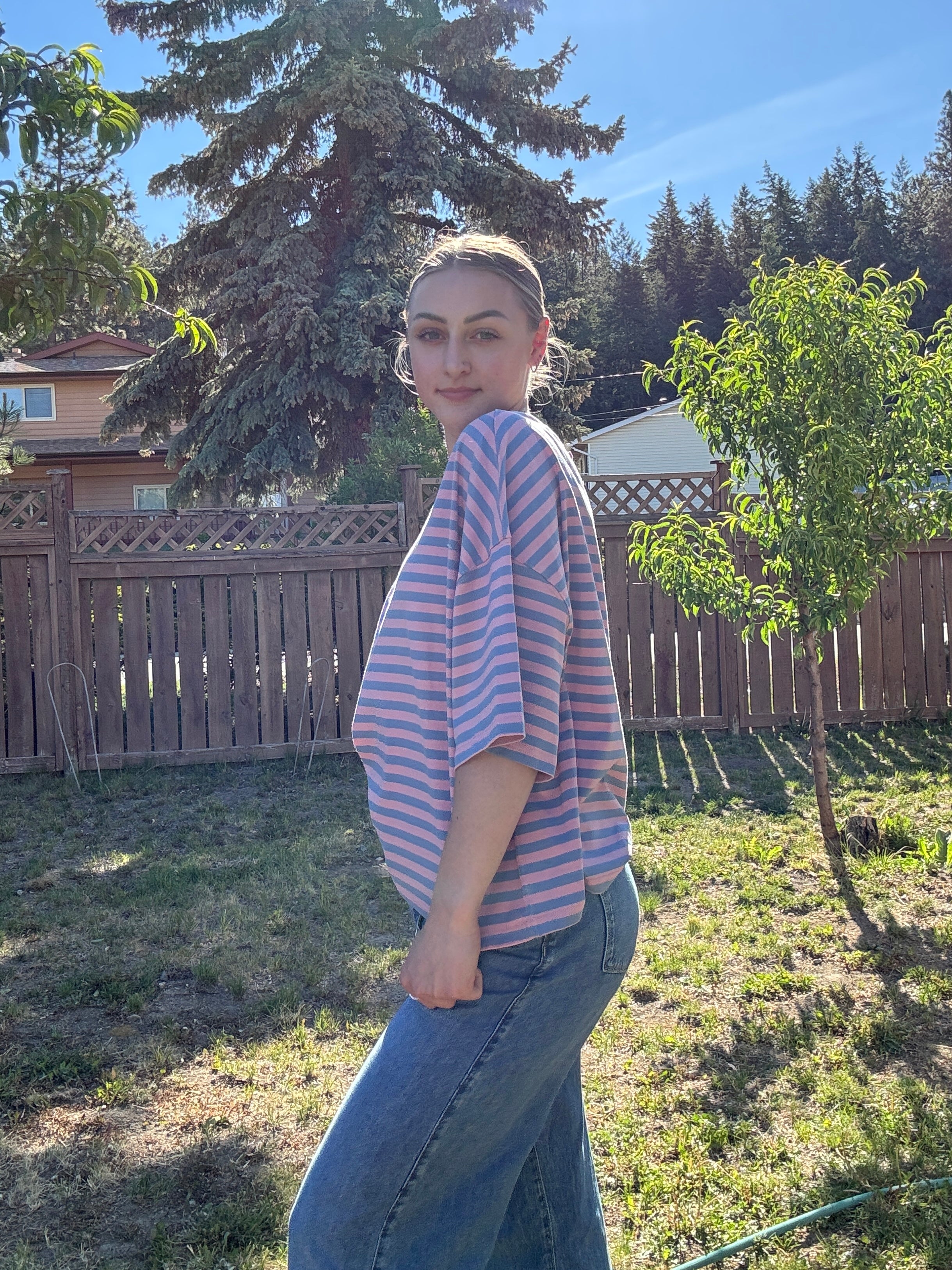 The Sunday Stripe Oversized Tee- rose violet