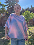 The Sunday Stripe Oversized Tee- rose violet