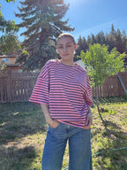 The Sunday Stripe Oversized Tee- coco rose