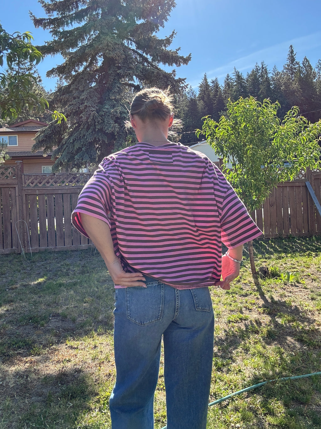 The Sunday Stripe Oversized Tee- coco rose