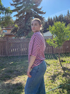 The Sunday Stripe Oversized Tee- coco rose