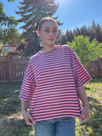 The Sunday Stripe Oversized Tee- coco rose