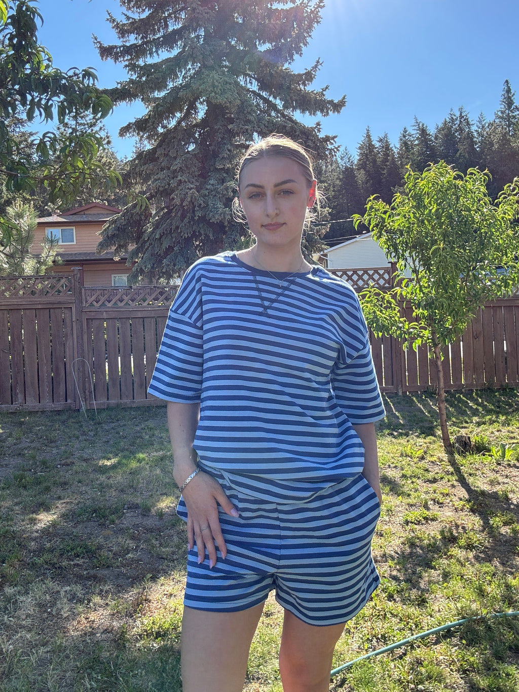 Ocean Blue Coastal Stripe Lounge Set
