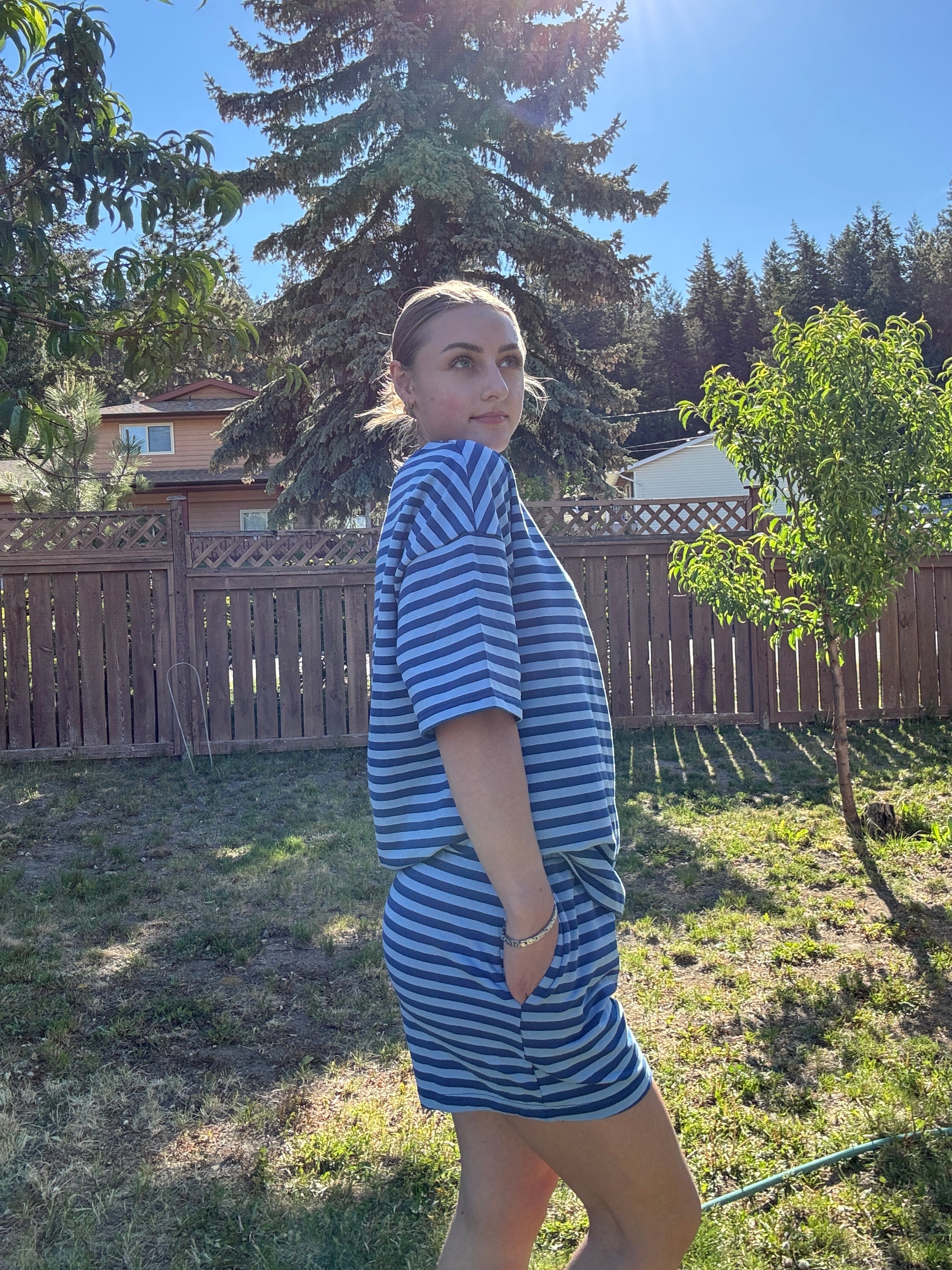Ocean Blue Coastal Stripe Lounge Set