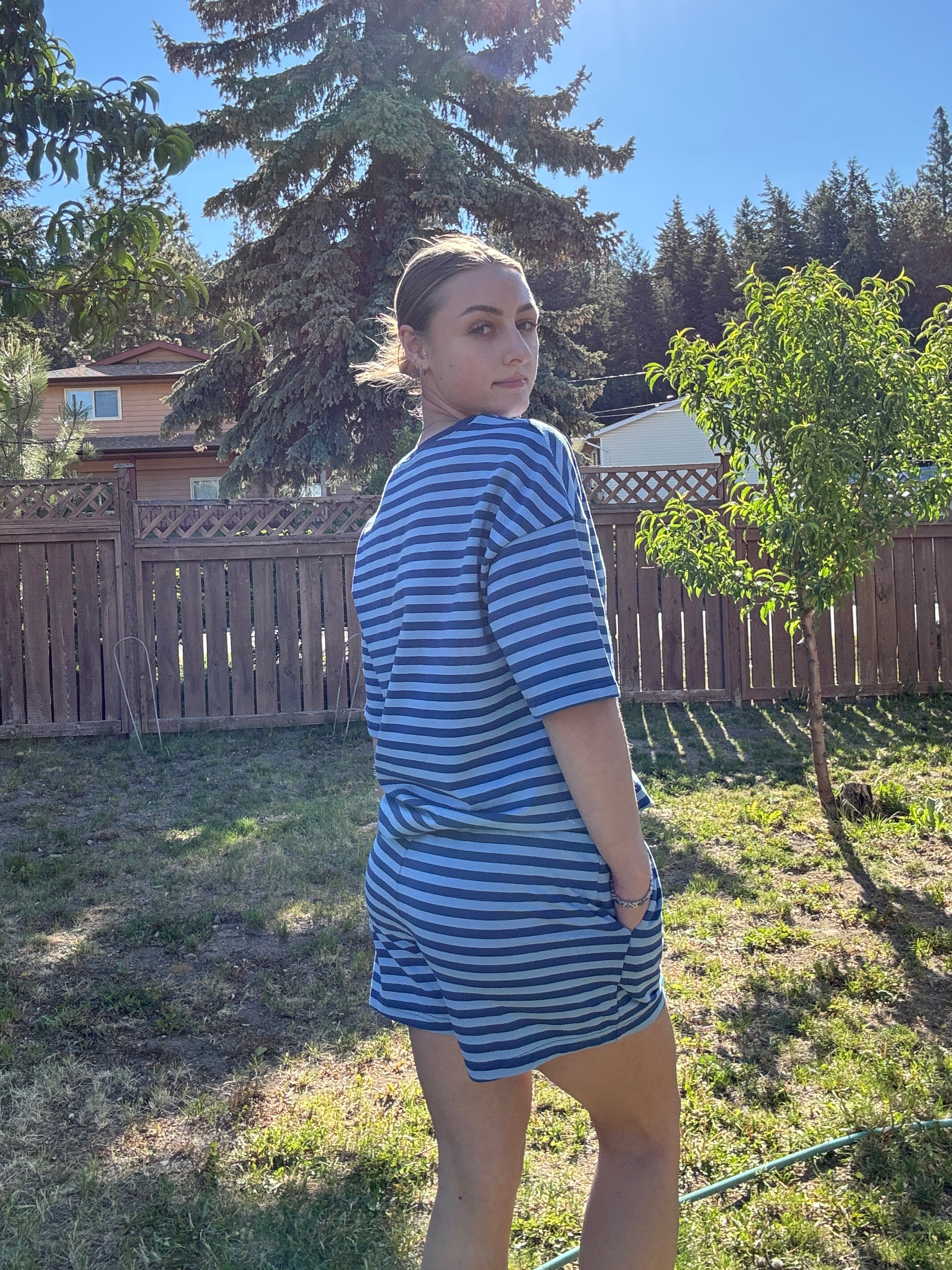 Ocean Blue Coastal Stripe Lounge Set