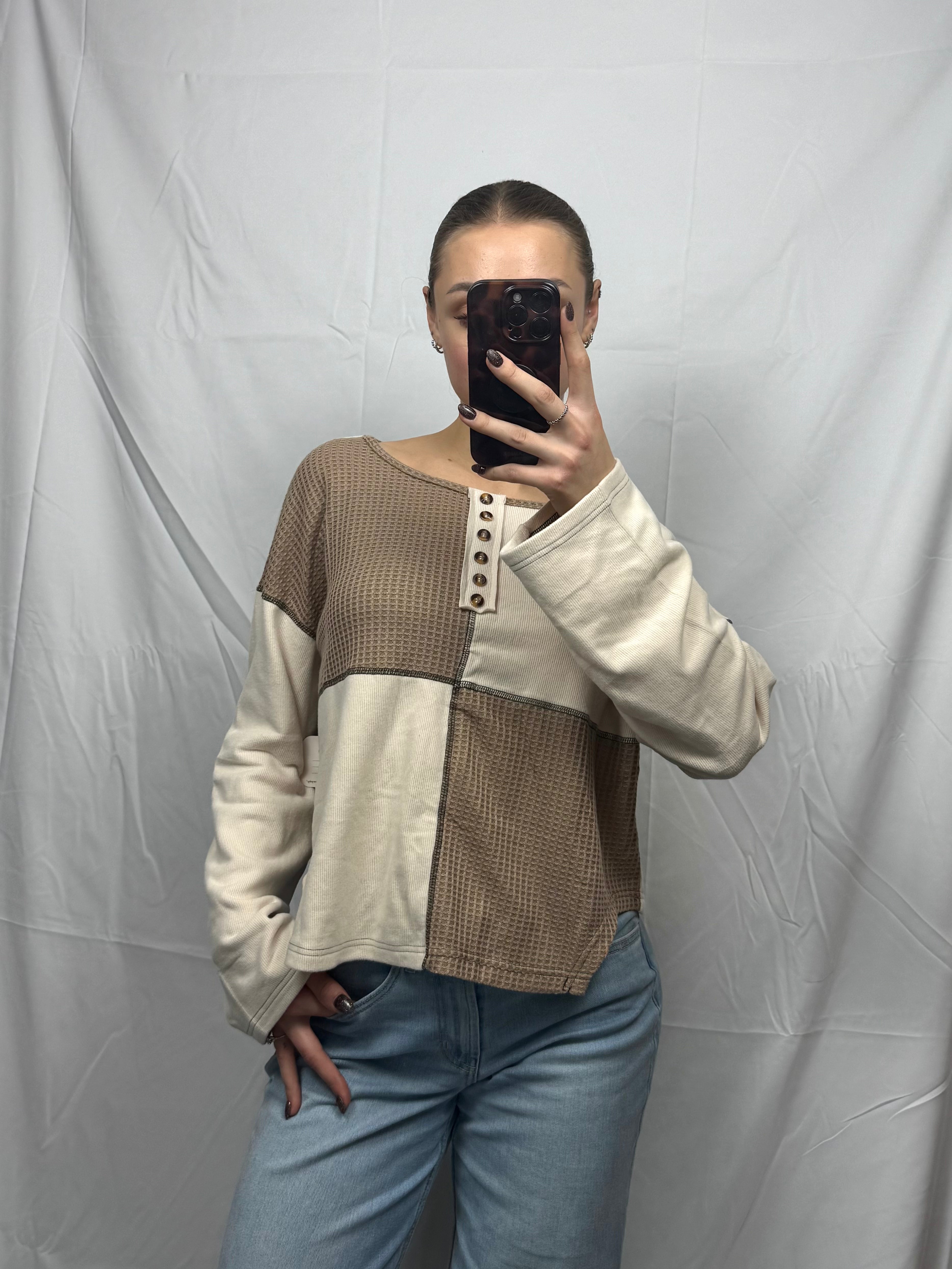 Color Block Waffle Top