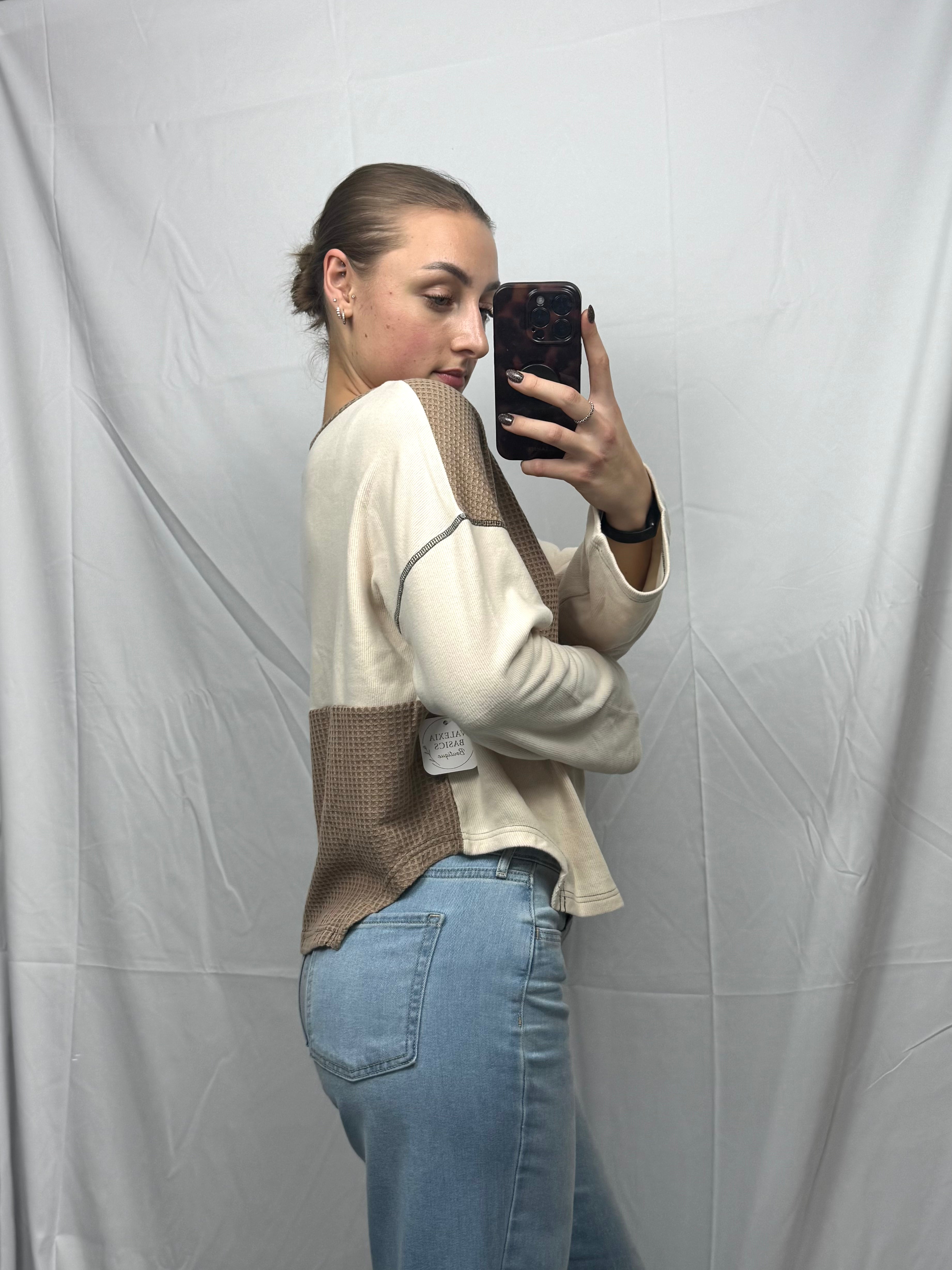 Color Block Waffle Top