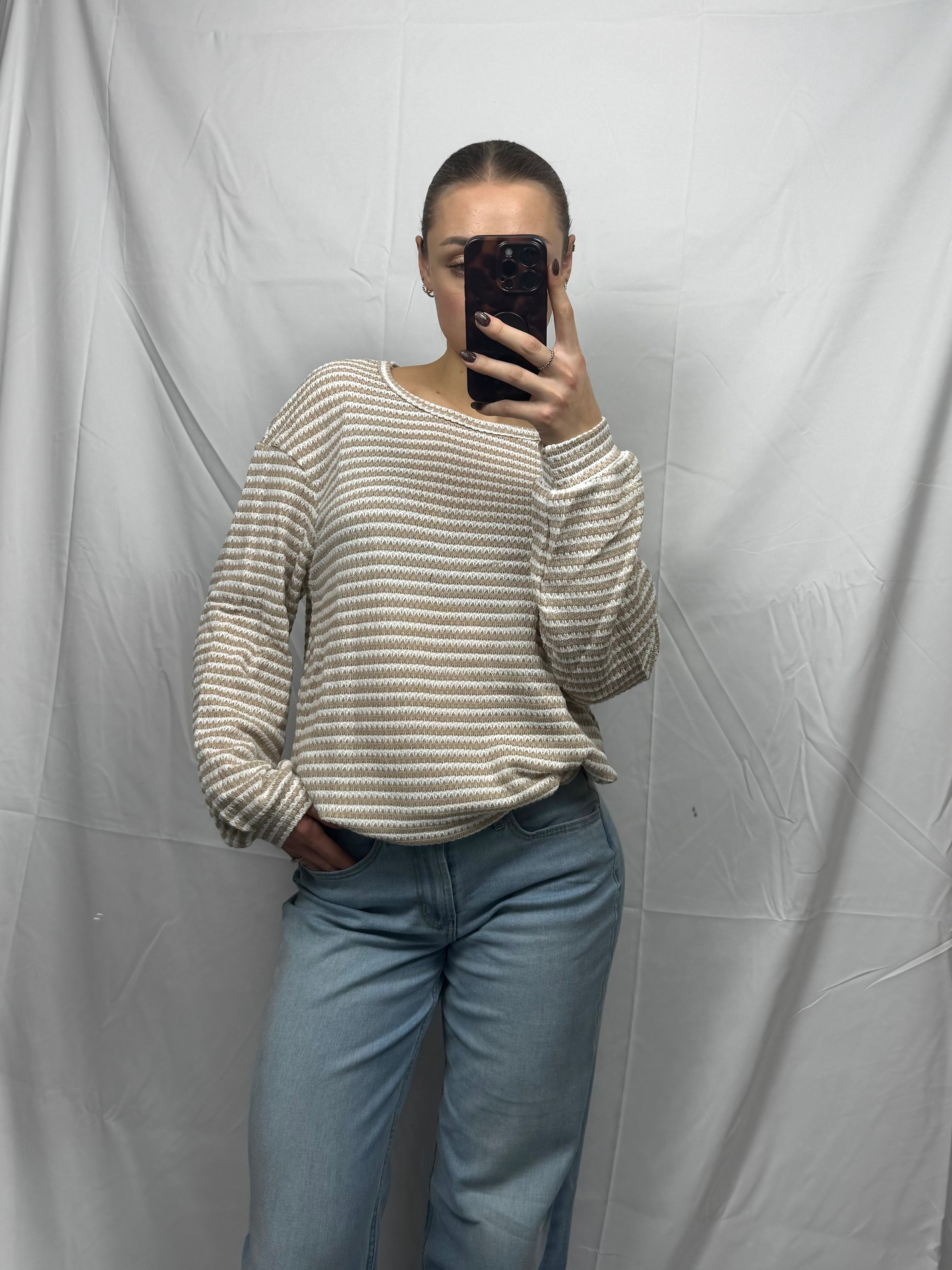Striped Drop Shoulder Long Sleeve Top