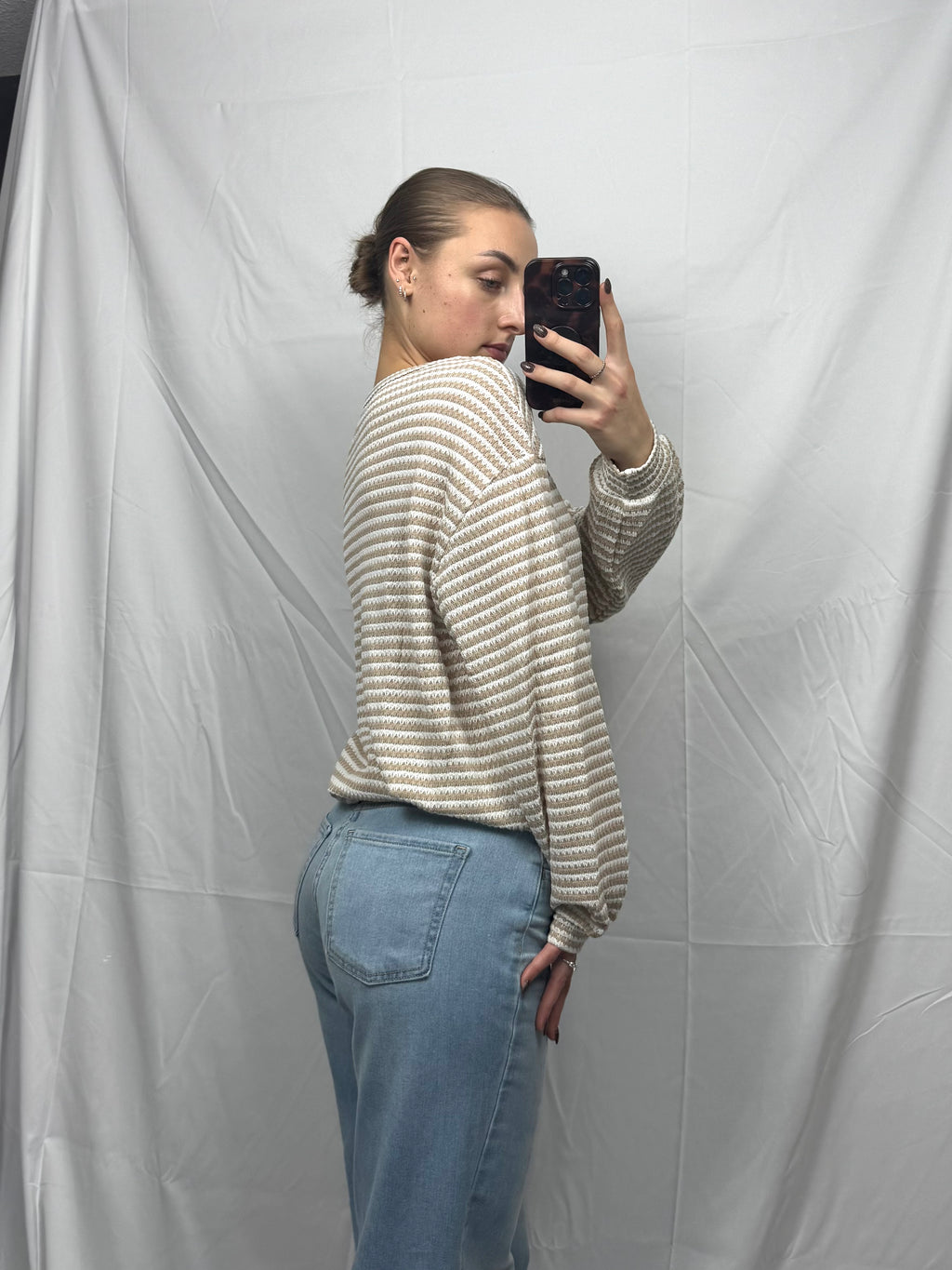 Striped Drop Shoulder Long Sleeve Top