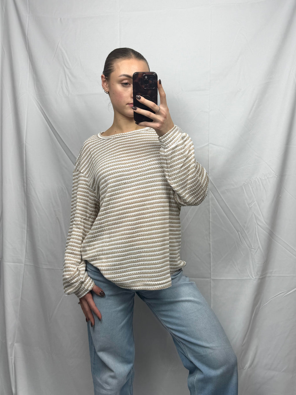 Striped Drop Shoulder Long Sleeve Top