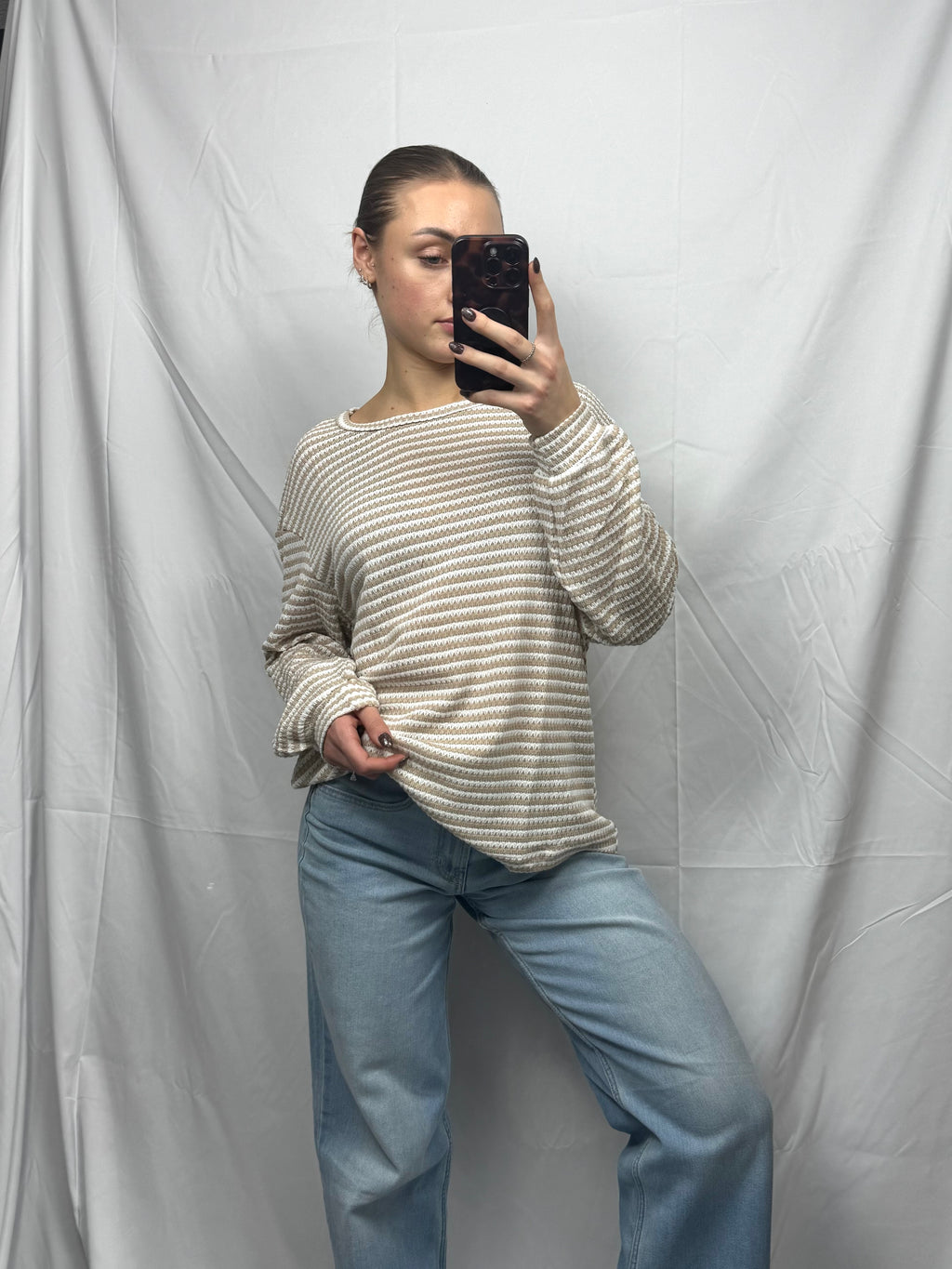 Striped Drop Shoulder Long Sleeve Top
