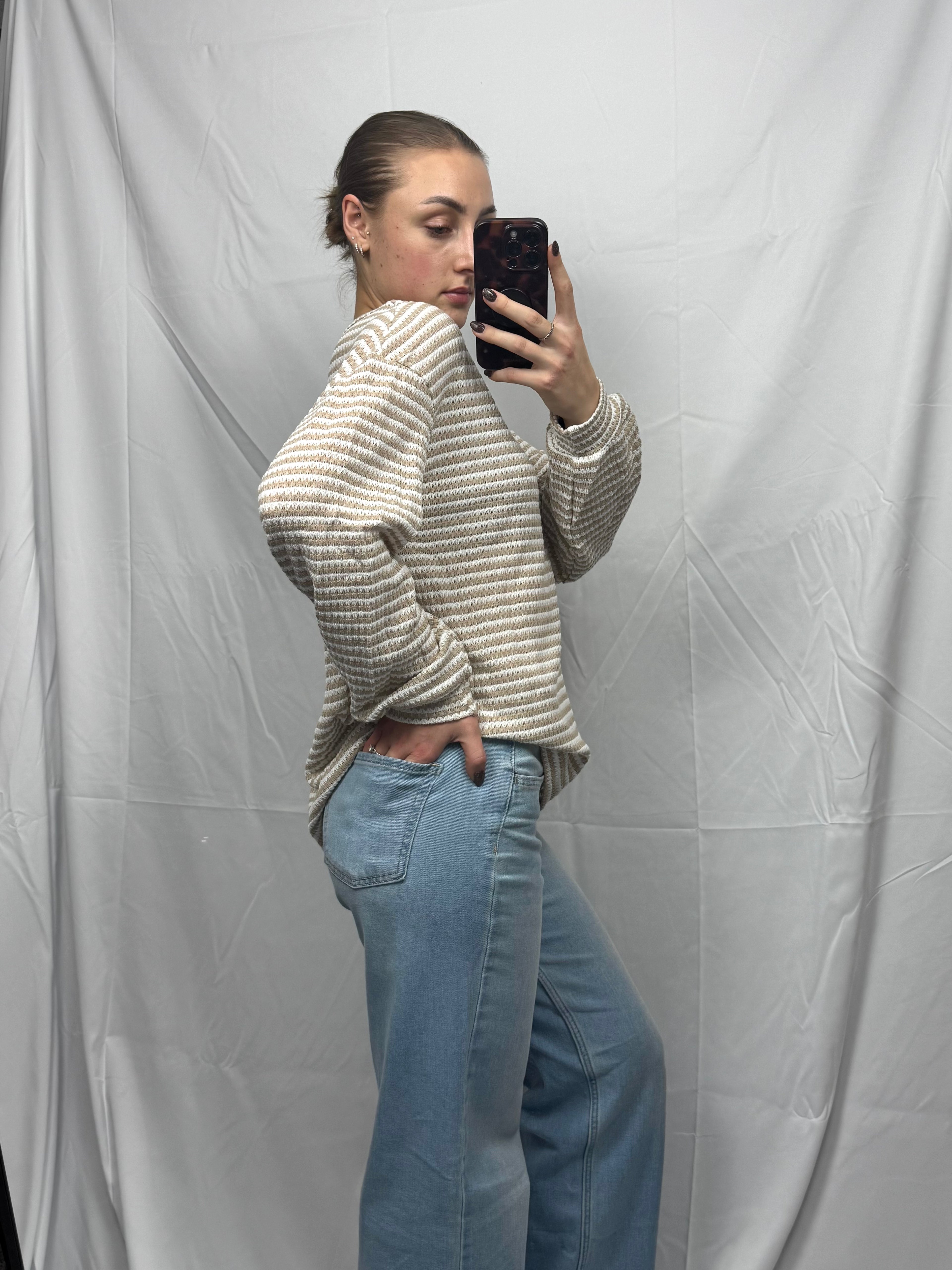 Striped Drop Shoulder Long Sleeve Top