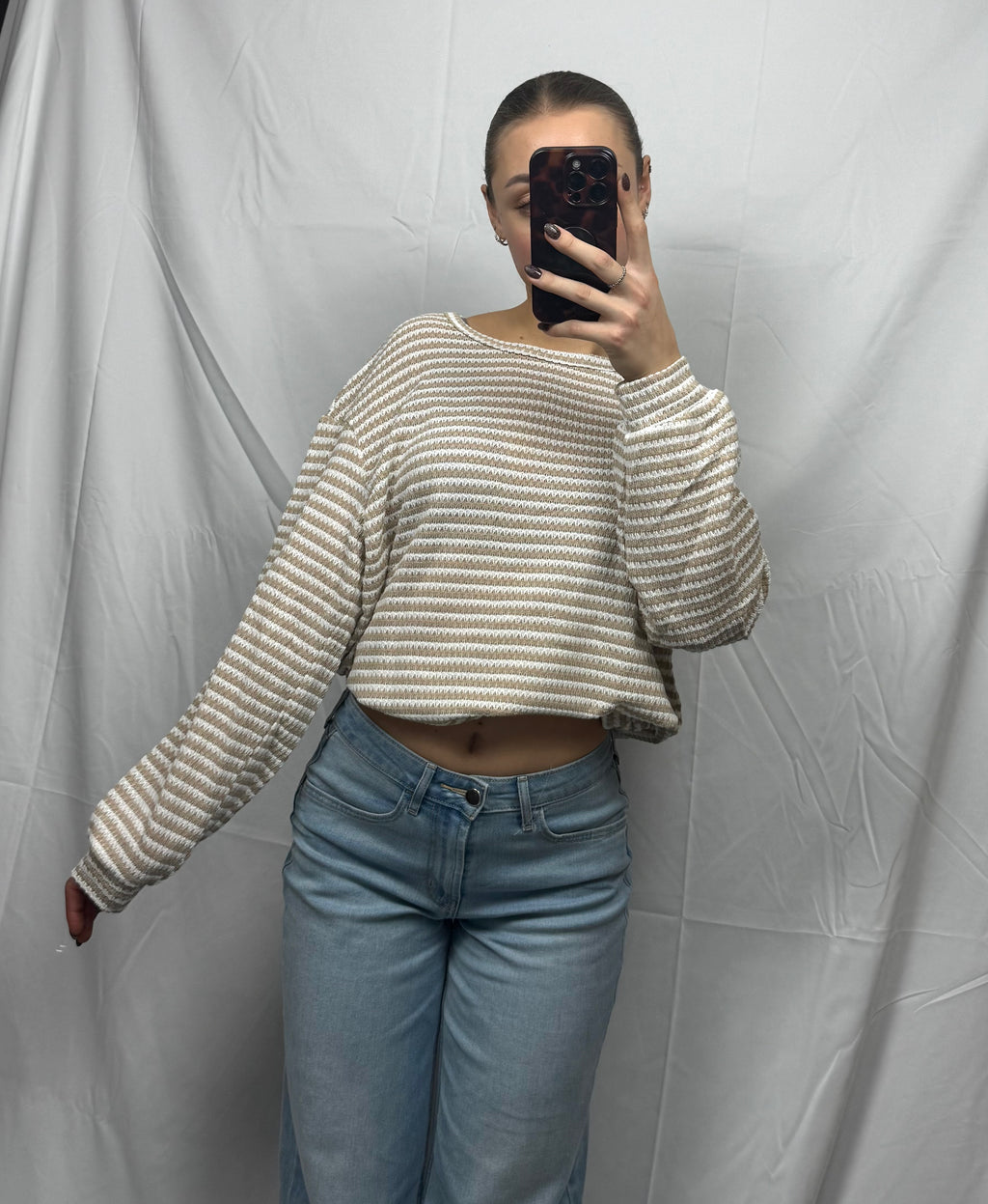 Striped Drop Shoulder Long Sleeve Top