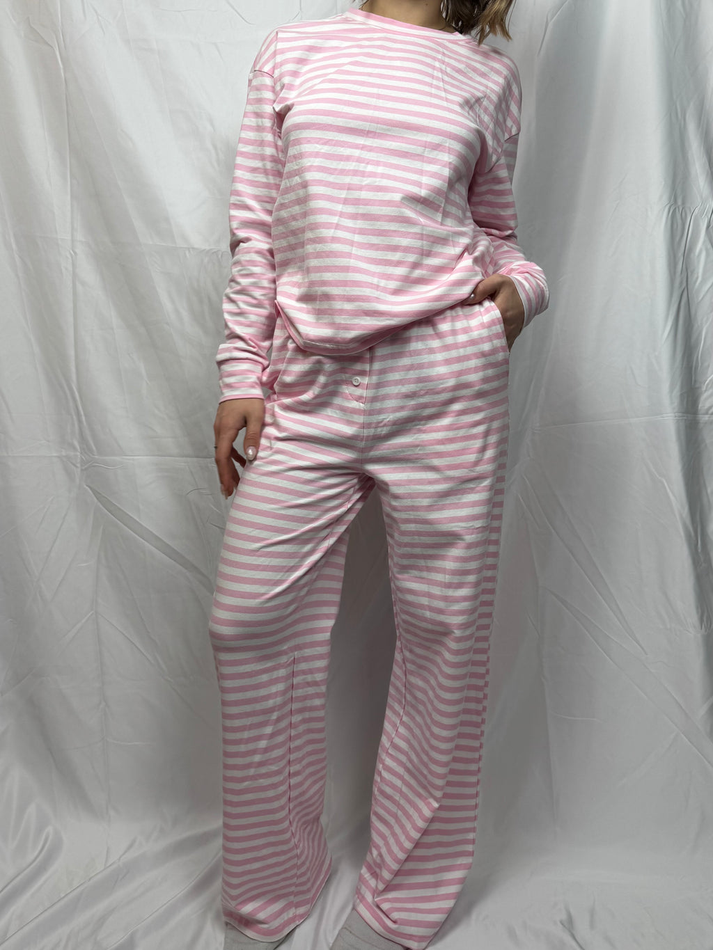 Pink Striped Long Sleeve Lounge Set