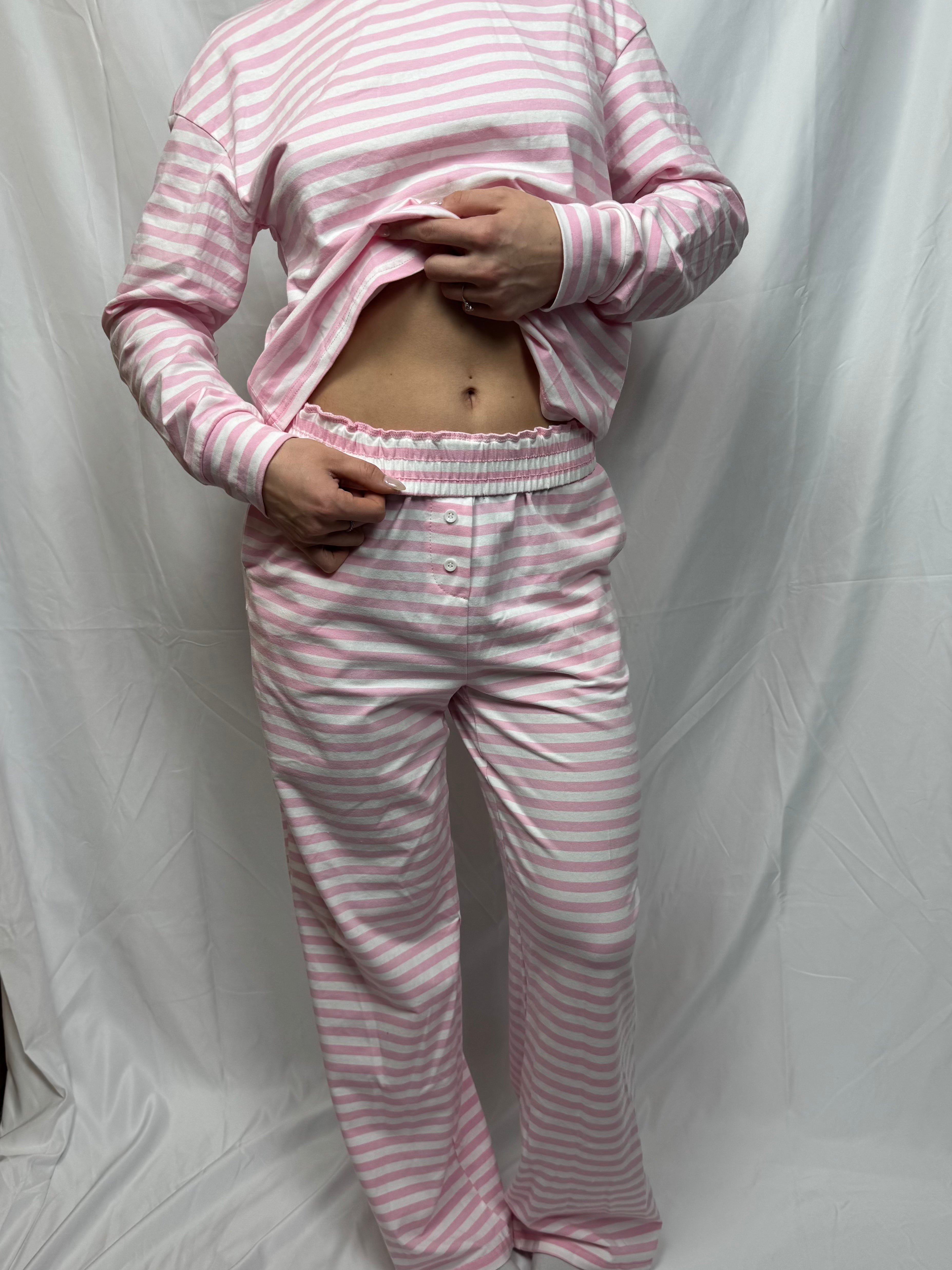 Pink Striped Long Sleeve Lounge Set