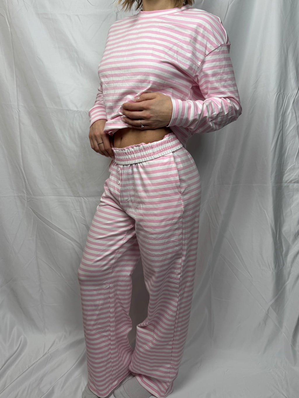 Pink Striped Long Sleeve Lounge Set